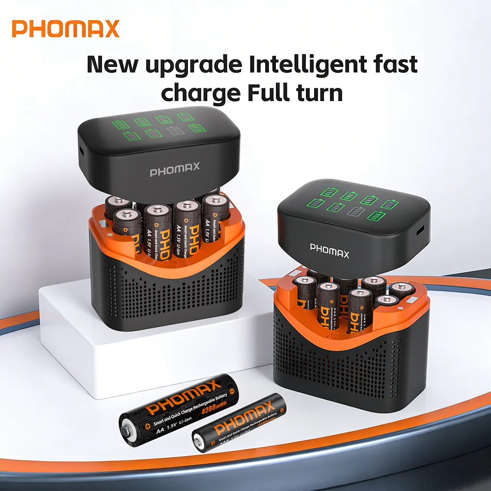 Batterie rechargeable PHOMAX et boîtier de charge rapide, longue durée de vie, 1,5 V AA 4200 mWh/AAA 1110 mWh, batteries au lithium pour jouets, télécommandes et usage quotidien