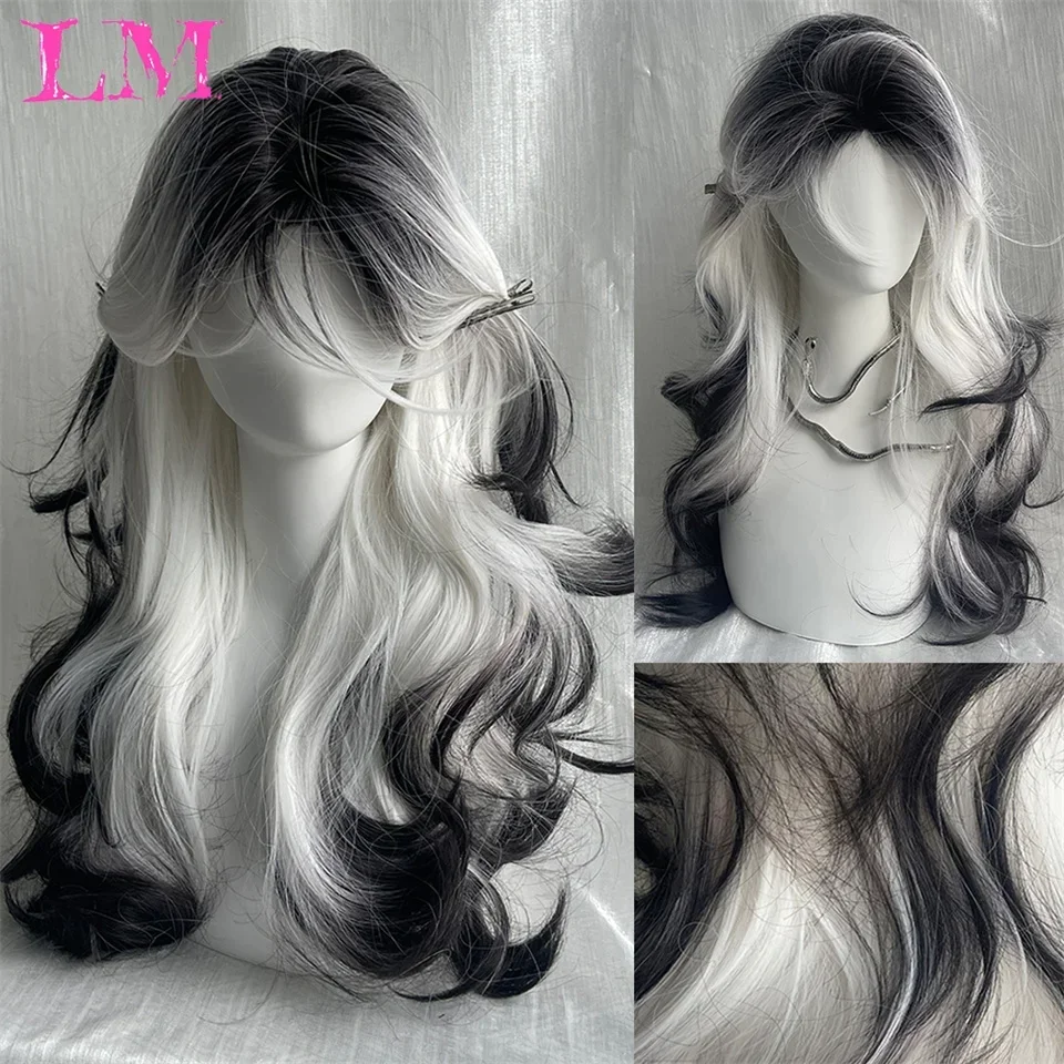 

LM Synthetic Long Straight Lolita Wig with Bangs Wig Girl Cute Ombre Pink Blonde Black Cosplay Party Halloween Harajuku Wig