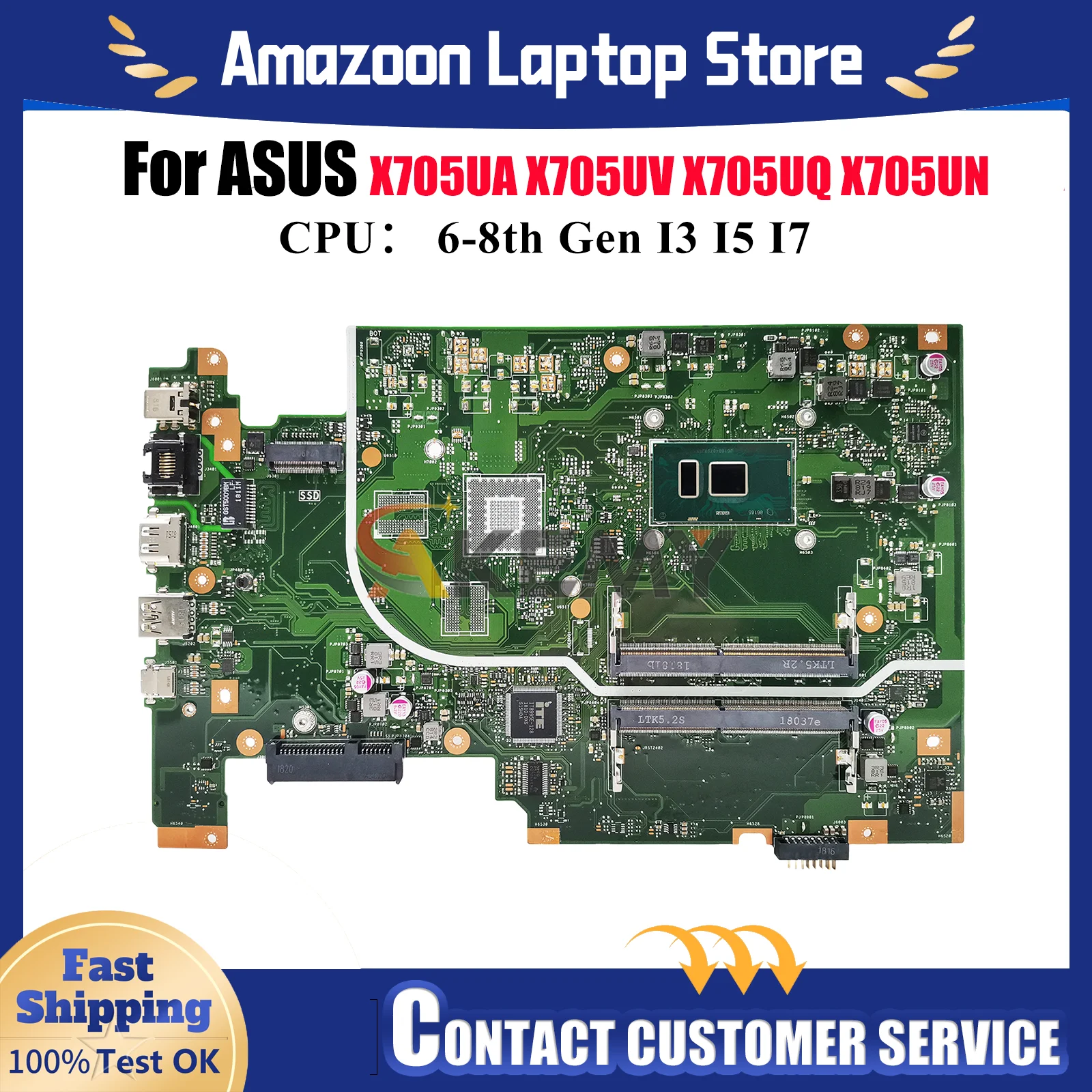 

X705UA Материнская плата для ноутбука ASUS VivoBook X705UF X705UBP X705UN X705UV X705UQ X705U X705UB X705UNR Материнская плата с процессором I3 I5 I7