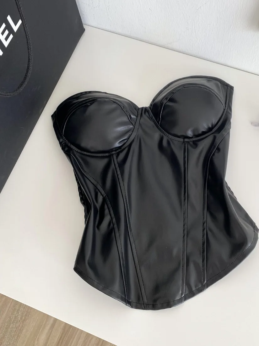 Foamlina solide haut court sans bretelles pour les femmes nouveau Chic poitrine rembourré sans manches mince plissé élastique dos Club fête bustiers