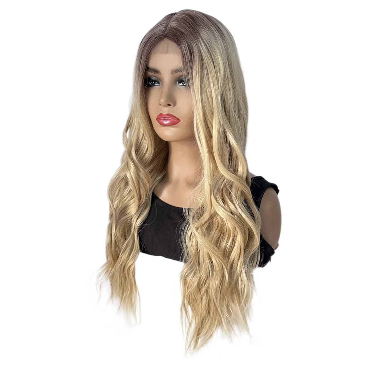 Wigs Forehead Lace Net Red Long Wig Blonde Chemical Fiber Wig Full Head Set Female Long Hair Wigs