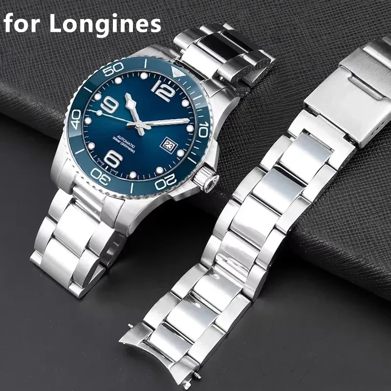 21mm Watch Strap for Longines HydroConquest Conquest L3.781 782 642 Silver Solid Premium-Grade Stainless Steel Watch Band view 2