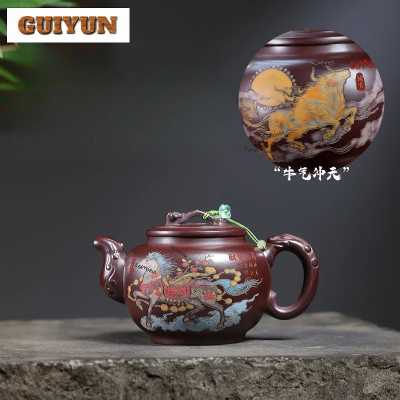 420ml Exquisite Yixing Purple Clay Teapots Handmade Pot Raw Ore Stone Red Mud Kettle Zisha Tea Set Tableware Decoration Craft
