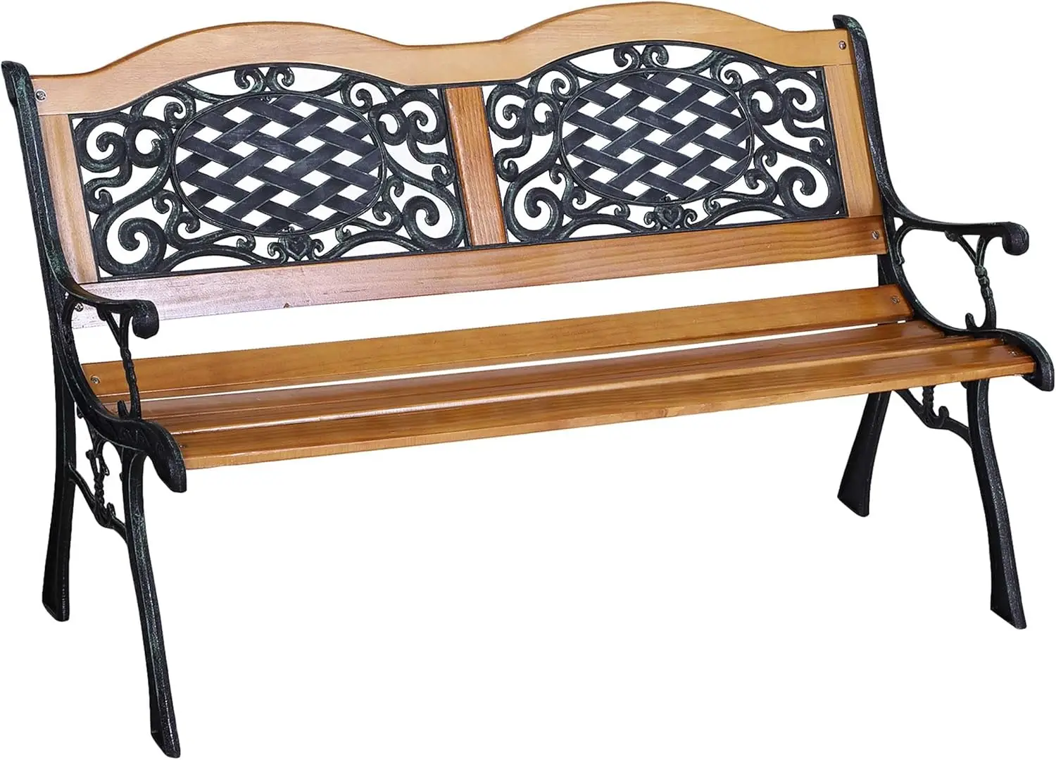 

Outdoor Garden Bench, Patio Bench with Wood Seat, Porch Bench with Antique-Like Flourishes for Backyard, Deck, Lawn, Outside