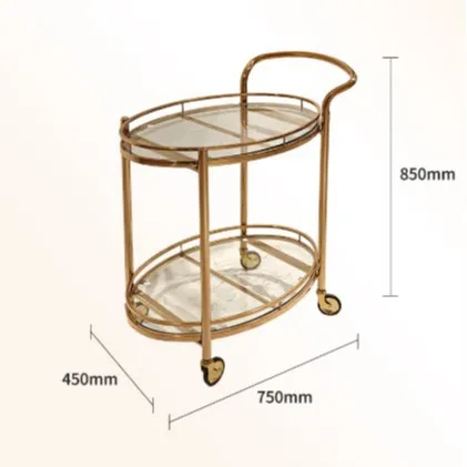 Light luxury commercial trolley restaurant household removable tea cabinet dining car oval stainless steel glass wine cart
