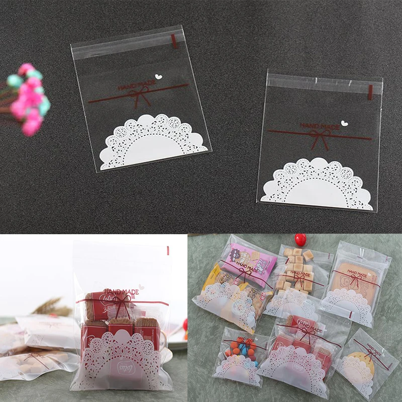 100pc Gift Packing Bag Biscuits Self Adhesive Plastic Bags Cellophane Candy Gift Pouch Candy Cookies Package Party wedding decor