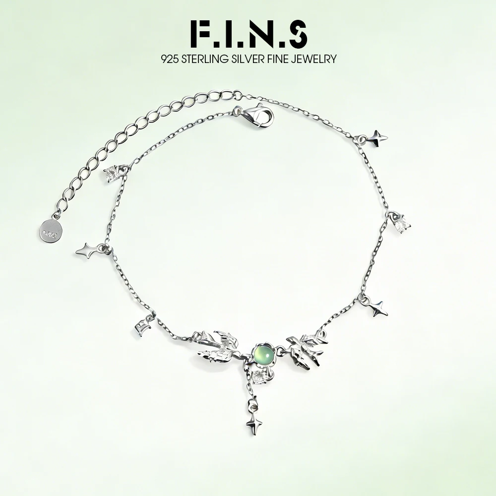 

F.I.N.S Original S925 Sterling Silver Flying Bird Anklet Aesthetic Green Opal Stars Pendant Adjustable Foot Fine Jewelry Gifts