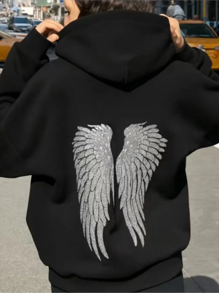 Spring Autumn Solid Sweatshirt Woman's Fashion Pleated Sequins Design Hooded Long Sleeves Pullover With Pocket Ladies Streetwear