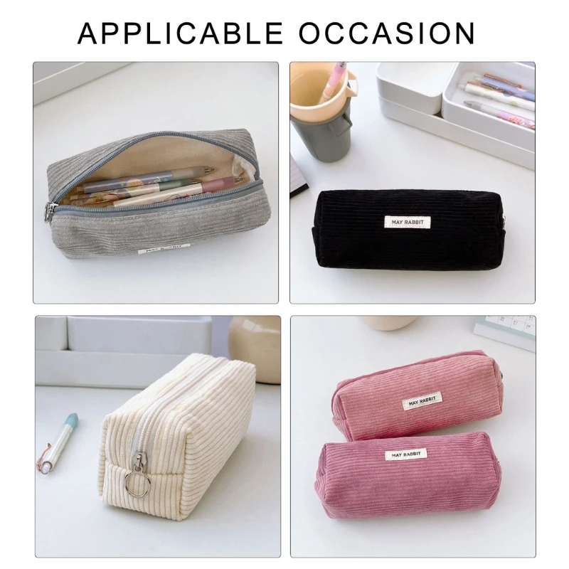 2Pcs Large Capacity Corduroy Pen Case, Corduroy Pen Pouches Pencil Bag Large Compartment for Student Boy Girl School