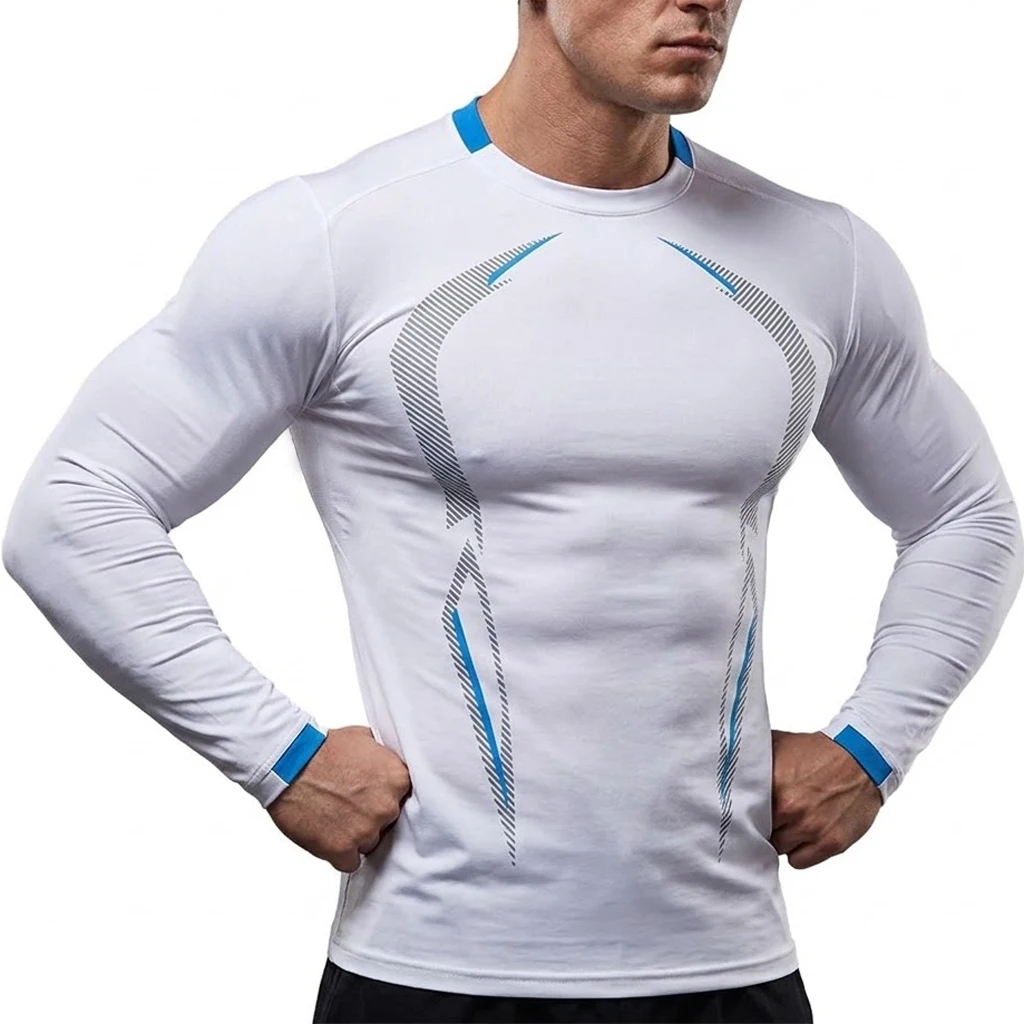 Men's Long Sleeve Shirt Quick Dry Athletic Gym Workout T-Shirt Tight Slim Fit Running Sports Breathable Bodybuilding Sportswear