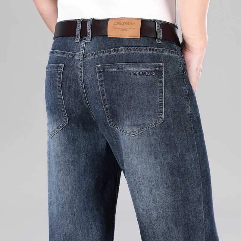 

2025 Summer Men's Lightweight Loose Straight Wide Leg Jeans Youth Business Casual Office Comfort Trendy Streetwear Breathable