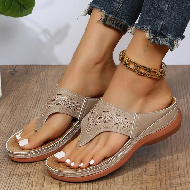 Clip Toe Wedge Sandals Women 2024 Summer Thick Platform Beach Sandals Woman Plus Size 44 Low Heels Gladiator Sandalias De Mujer