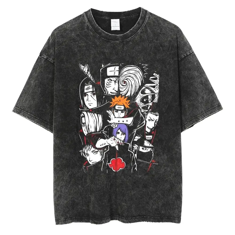 

American Retro Washed Animation Naruto Short-sleeved T-shirt Men and Women's Summer Loose Joint Peripheral Pure Cotton Top