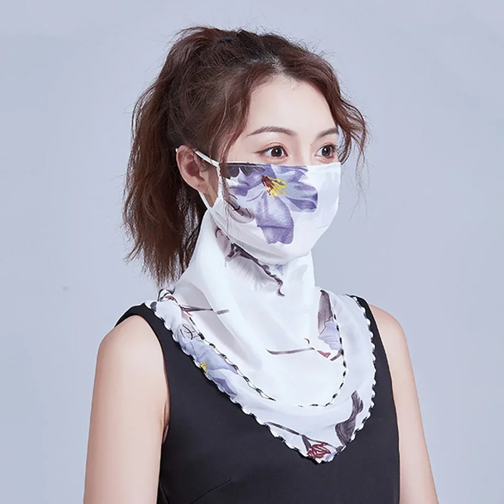 New Women's Ice Silk Fashion Sunscreen Mask Summer Face Neck UV Protection Ear Scarf Outdoor Sports Cycling Scarfs Female Mask