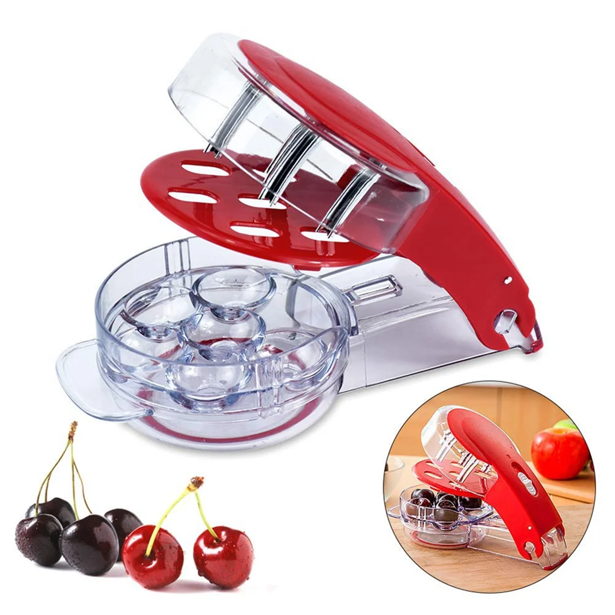 2Pcs Cherry Stoner Remover, Multi Cherry Pitter Cherry Stone Seed Removal Core Easy Squeeze with Grip 6 Cherries At Once