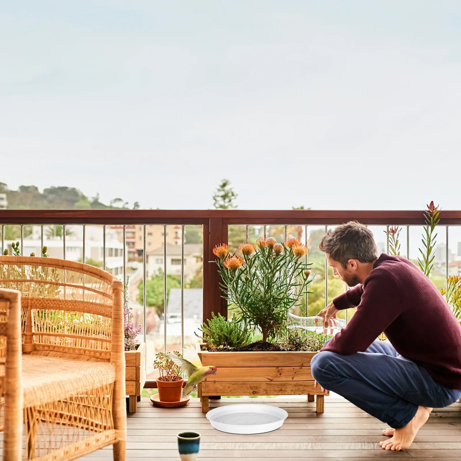 ถาดให้อาหารนกแบบเปลี่ยนได้ 2 ชิ้น ชามน้ำพลาสติกสำหรับนก ฟังก์ชั่นอเนกประสงค์สำหรับสวน ชามให้อาหารนกฮัมมิงเบิร์ด