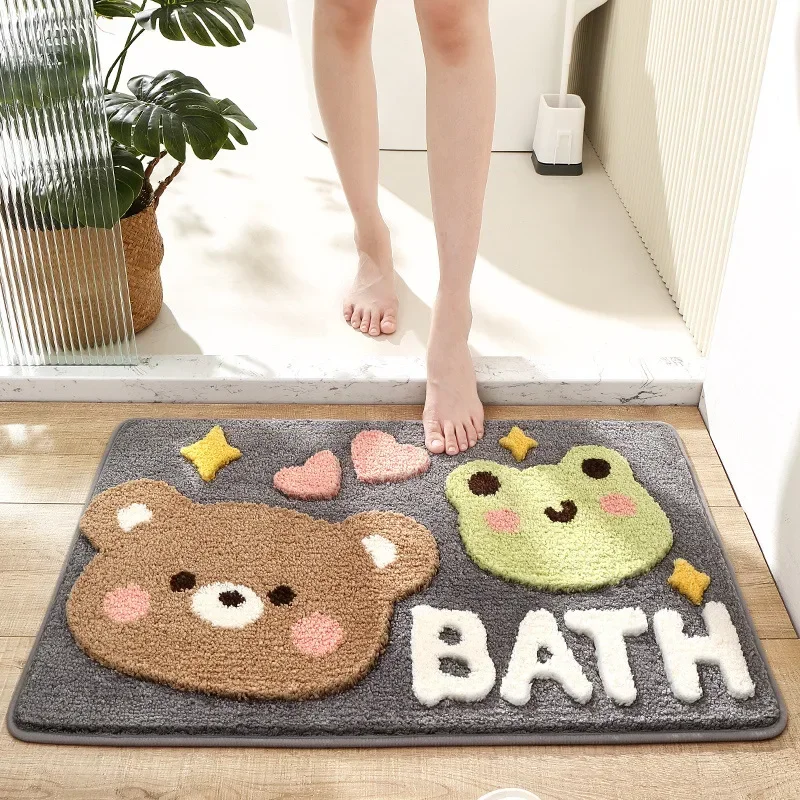 Cute Cartoon Bath Mat High Quality Flocked Microfiber Bathroom Rug Quick Dry Non-slip Water Absorbent Foot Mat Bath Carpet