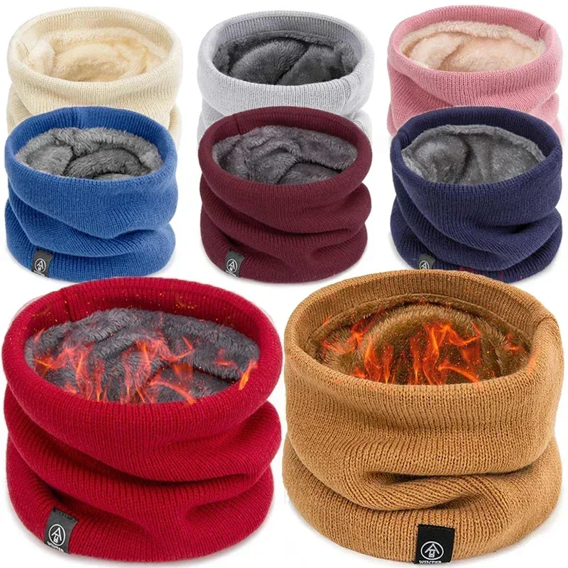 Cashmere Plush Warm Winter Ring Scarf Women Men Knit Full Face Mask Snood Neck Scarves Warmer Bufanda Thick Fleece-lined Muffler