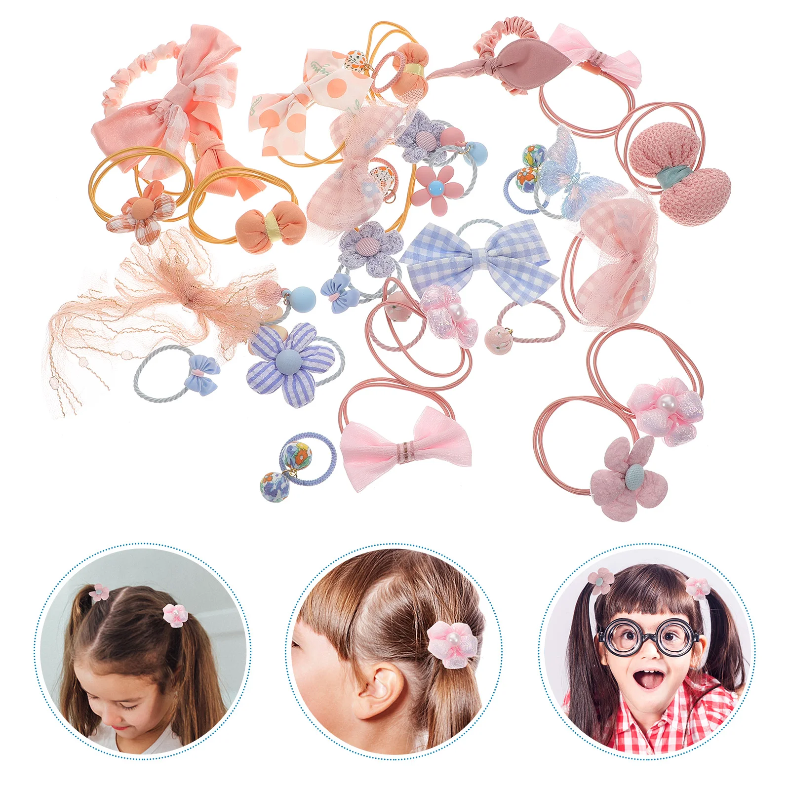 

31 шт., резинки для волос с цветком, эластичные ленты из мягкой ткани для девочек, детский держатель для хвоста, аксессуары для волос, держатель для хвоста