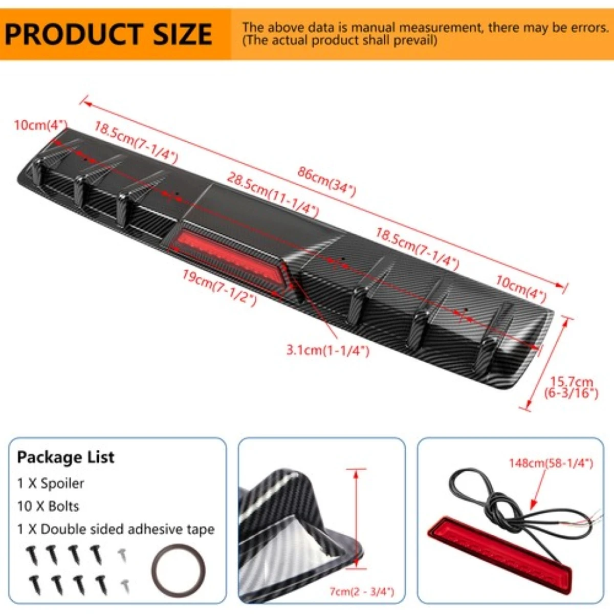 For Honda Civic Lower Rear Bumper Diffuser Lip with LED Tail Brake Stop Light