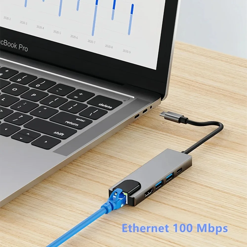 5 Ports USB C Docking Station Type C To HDMI 4K/RJ45 100M Splitter USB 3.0 5Gbps High Speed USB HUB Adapter For Laptop Macbook