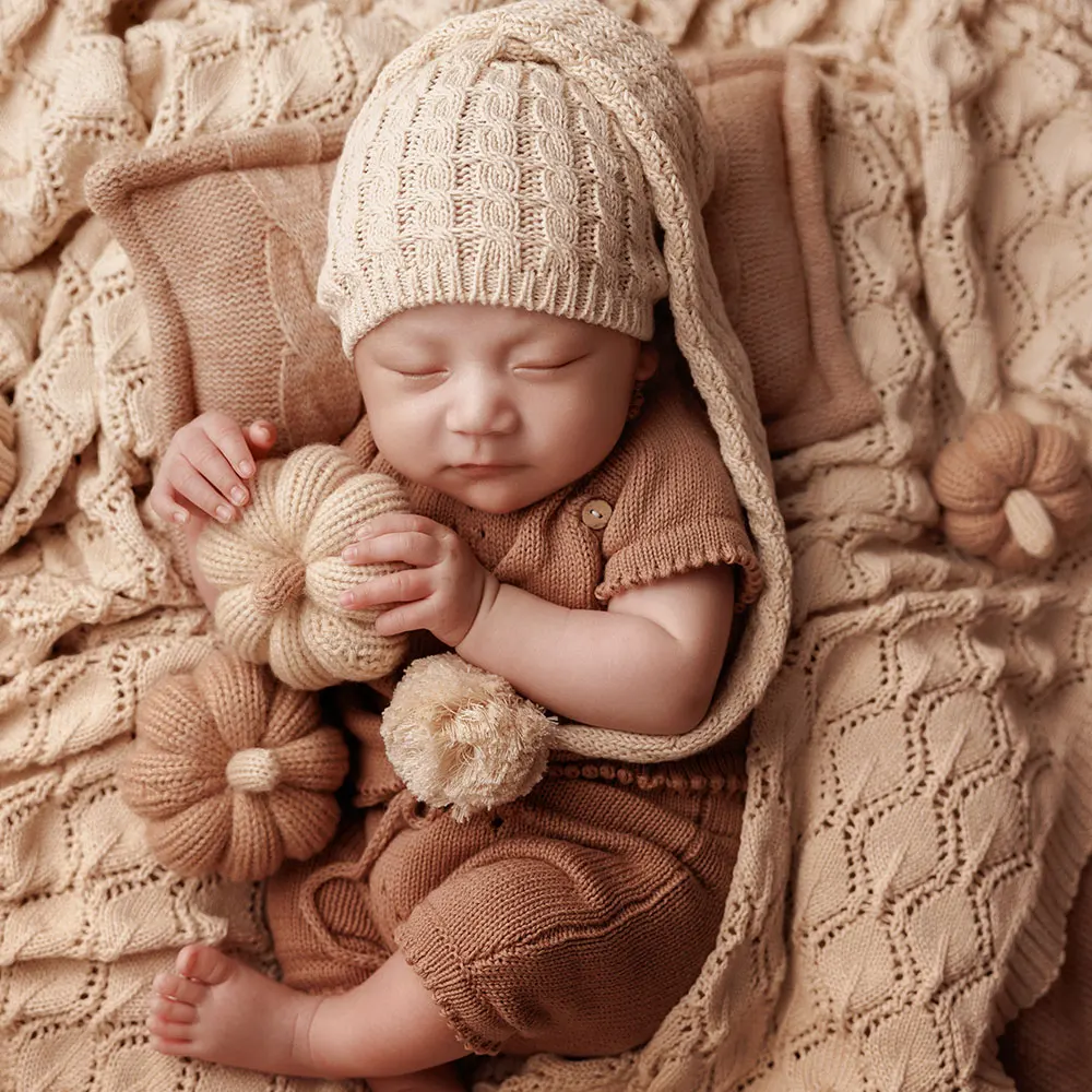 0-1 شهر الوليد التصوير الدعائم اكسسوارات جميلة موضوع الهالوين محبوك الزي مع قبعة النوم ولعبة اليقطين لاطلاق النار #1