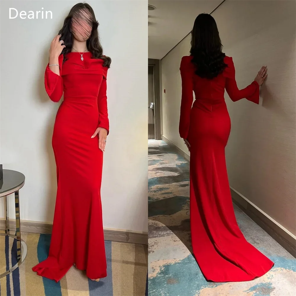 

Customized Prom Gown Dearin Scoop Neckline Mermaid Floor Length Skirts Shirred Draped Layered Bespoke Occasion Dresses Saudi Ara