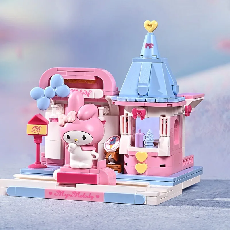Sanrio Building Blocks Kulomi Assembled House Toy My Melody Hello Kitty Cartoon Model Toy Kids Christmas Gifts Toy