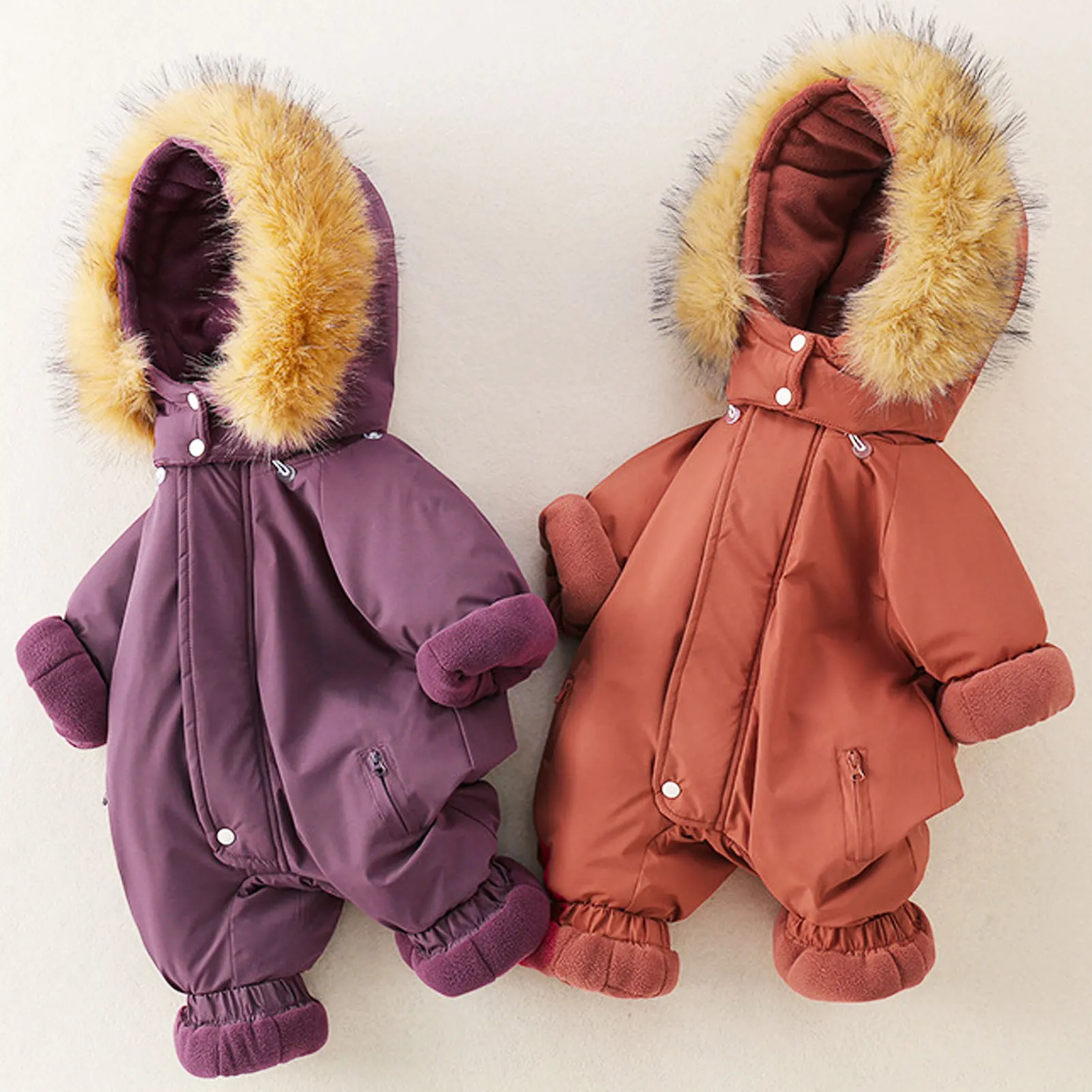Baby Girls Boys Snowsuit,Hooded Winter Padded Jumpsuit,Warm Fleece Kids Romper,Infant One‑piece Outfits,Newborn Toddlers Overall