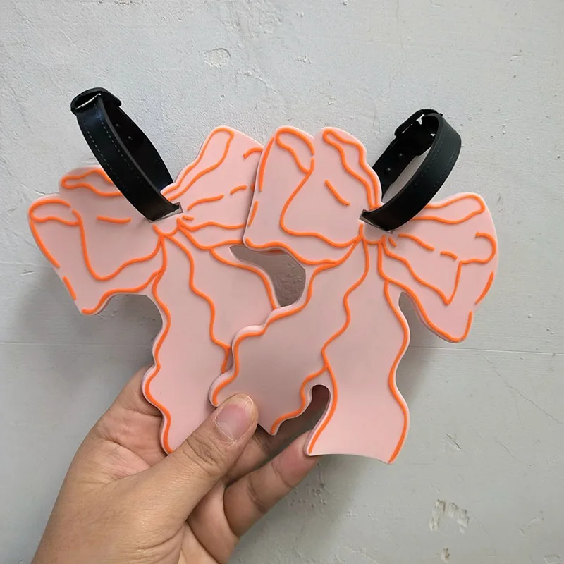 

Women Girls Travel Accessories Pink Bow Luggage Tag Silica Gel Suitcase ID Address Holder Baggage Boarding Tag Portable Label