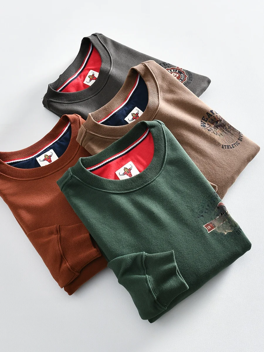 

Men's Loose Fit Long Sleeve round Neck Sweatshirt Vintage American Print Comfortable Cotton Blend Casual Streetwear