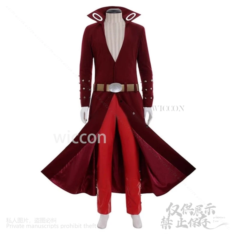 Anime The Seven Cosplay Deadly Sinss Costume Ban Fox's Sin Of Greed Long Red Deep V Coat Pants Y2K Punk Uniform Wigs Customized