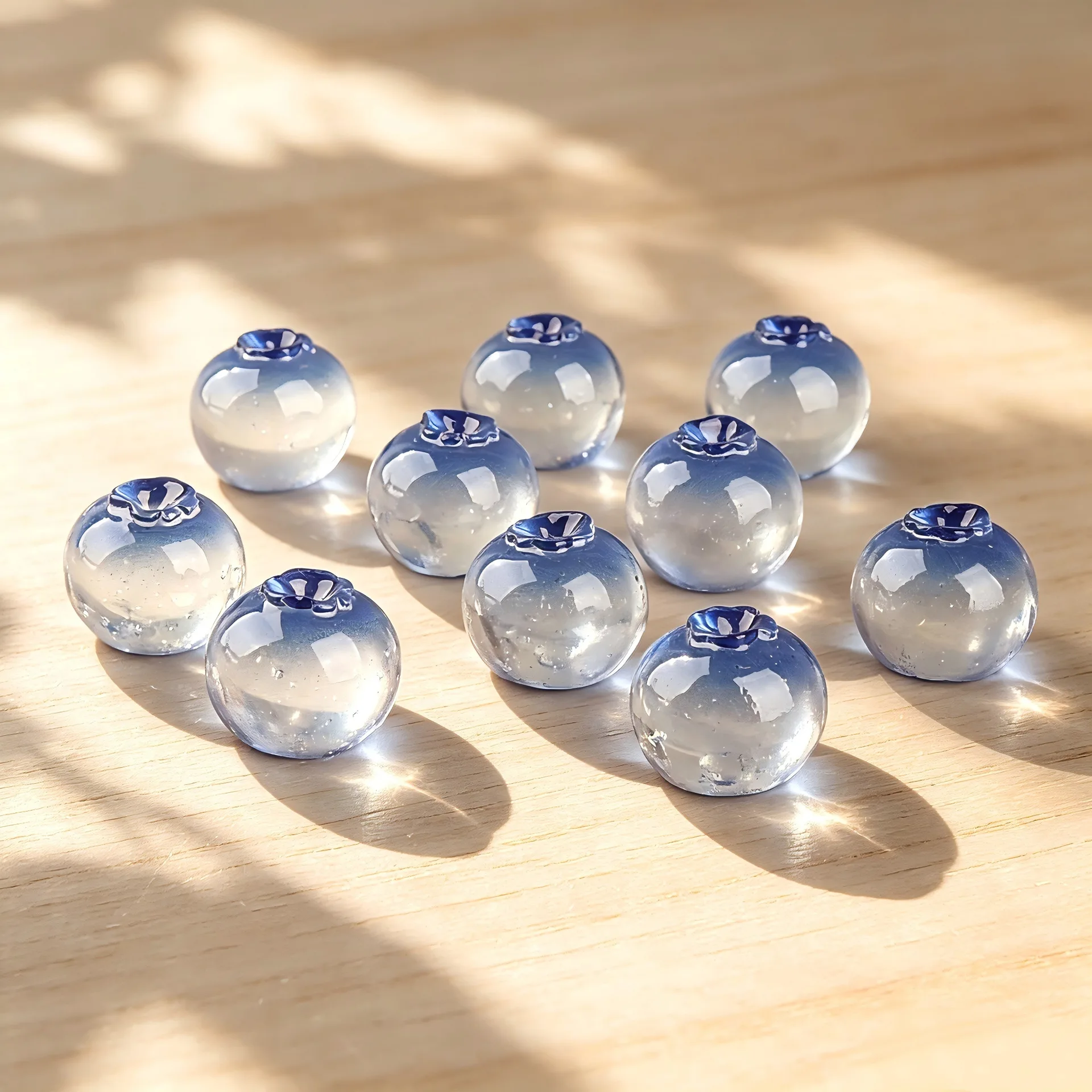 20pcs Resin Micro landscape of transparent blue blueberry beads DIY handmade decoration accessories Desk decoration figurines