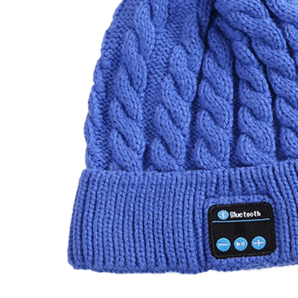 Unisex Knitting Hat Solid Color Bluetooth-compatible 5.0 Warm Hat Twist Texture Plush Ball Beanie Hat Wireless Headphones Beanie