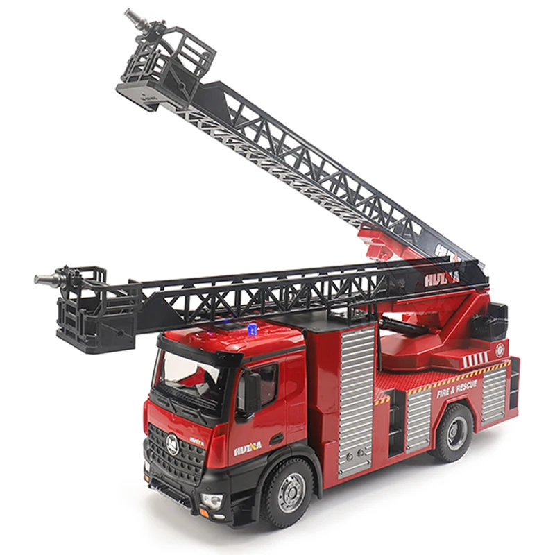 HUINA 1/14 RC Firefighter Truck 1561 RTR RC Fire Truck Toy Sprayable Scaling Ladder Light Sound RC Car Outdoor Toys Gifts Model