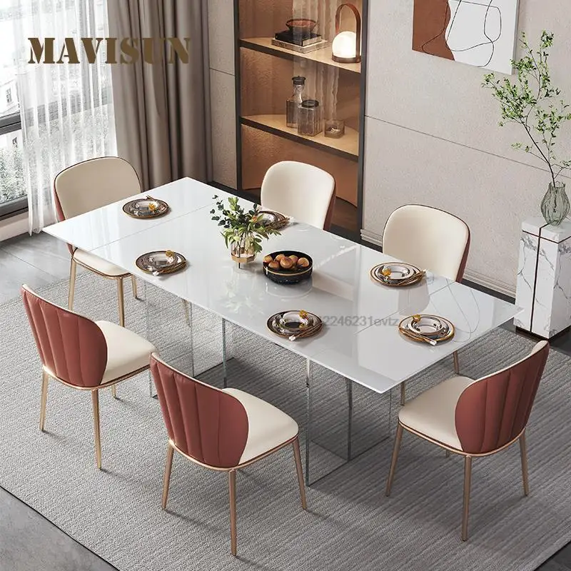 

Minimalist Clear Acrylic Folding Telescopic Slate Dining Table Pure White Modern Small Rectangular Table For Wedding Event