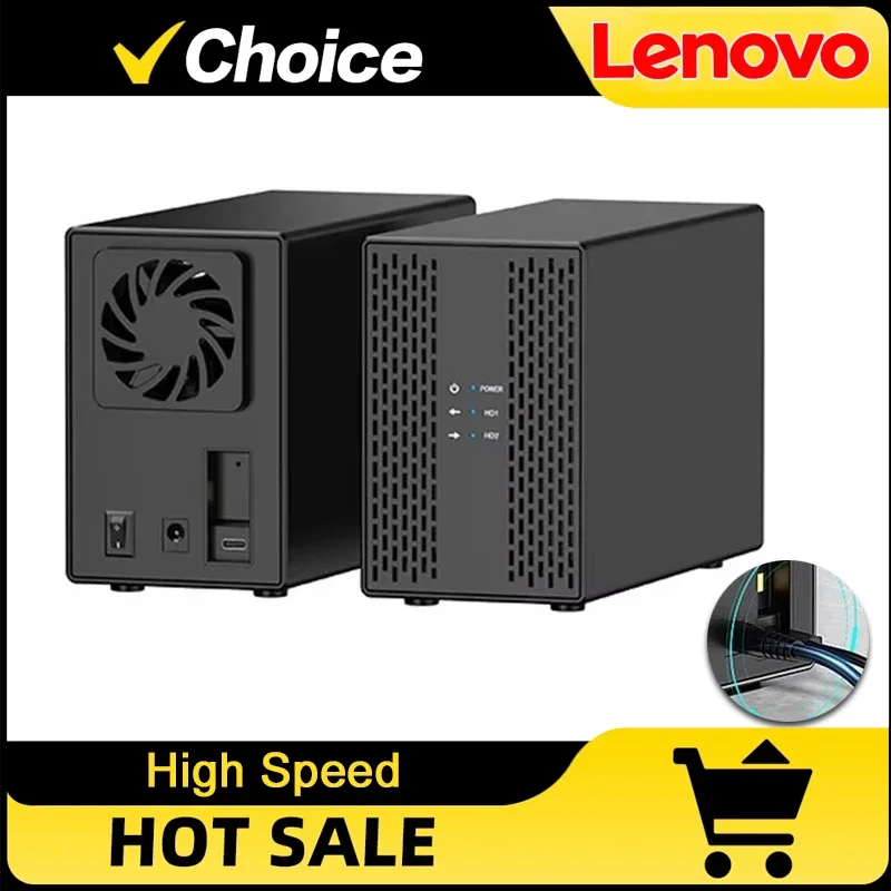 

Lenovo Dual Bay Shell Heat Dissipation 3.5 USB 3.0 External Type C Dual Hard Drive Enclosure SATA Array Box HDD Server case