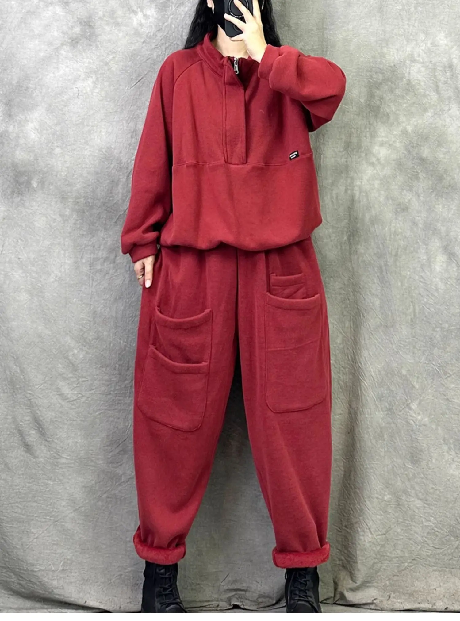 Nieuwe katoenen broek set effen casual hoodies met lange mouwen en elastische taille harembroek pluche verdikte tweedelige sets damesoutfits