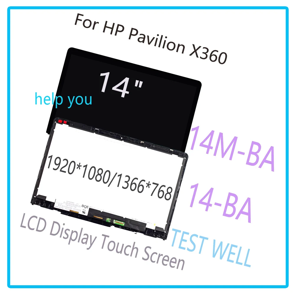 

14" fhd lcd for hp pavilion x360 14m-ba 14-ba series lcd display touch screen digitizer assembly frame 1366*768 or 1920*1080