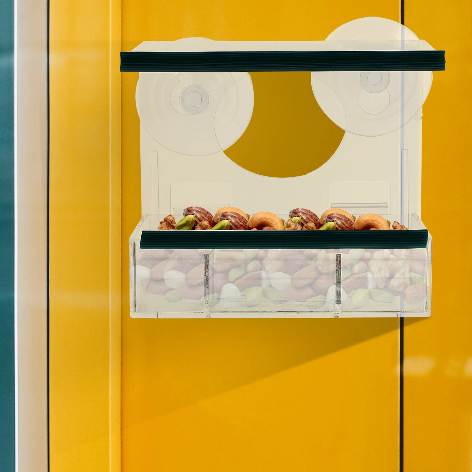 

Acrylic Bird Feeder Suction Cup Design Feeding Tool Cylinder Food Dispenser Durable Safe Material Easy Install Use