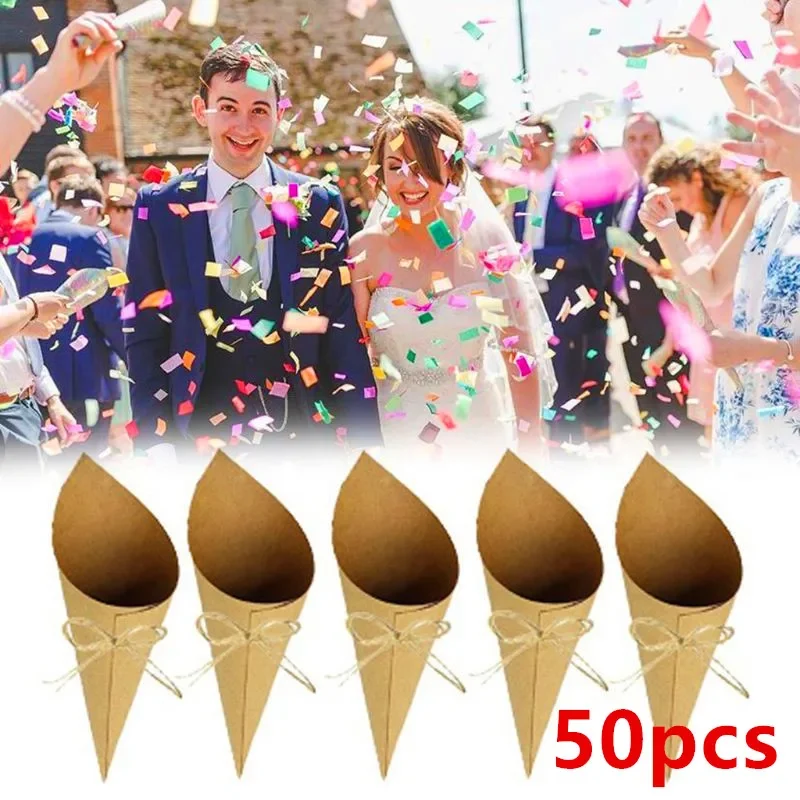 

50pcs Wedding Confetti Cones Decor For Wedding Shower Decoration Kraft Paper Wedding Party Confetti Cone Wedding Paper Cones