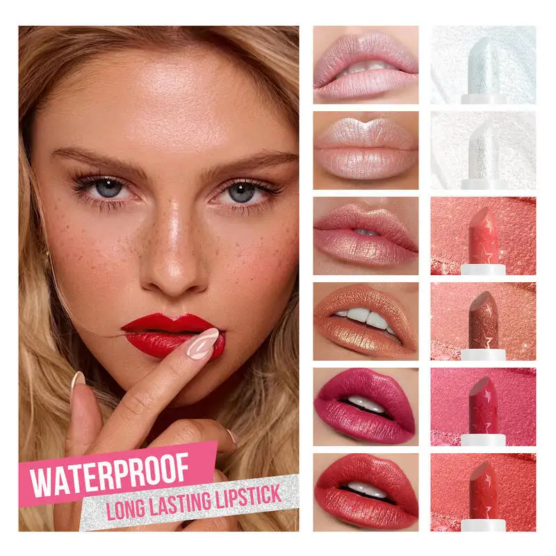 MLSMILE 6-Farben Star Pearl Feuchtigkeitsspendender, einfach aufzutragender, fein schimmernder, weißer Valentinstag-Lippenstift-Lippenbalsam