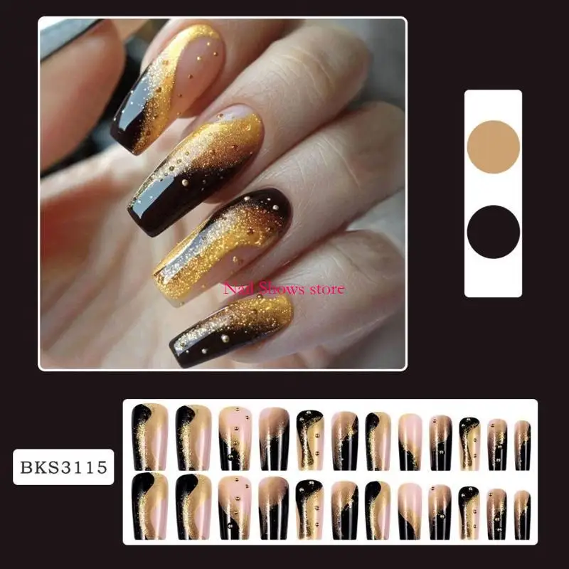 

E0BC 24pcs Press on False on Glitters Acrylic