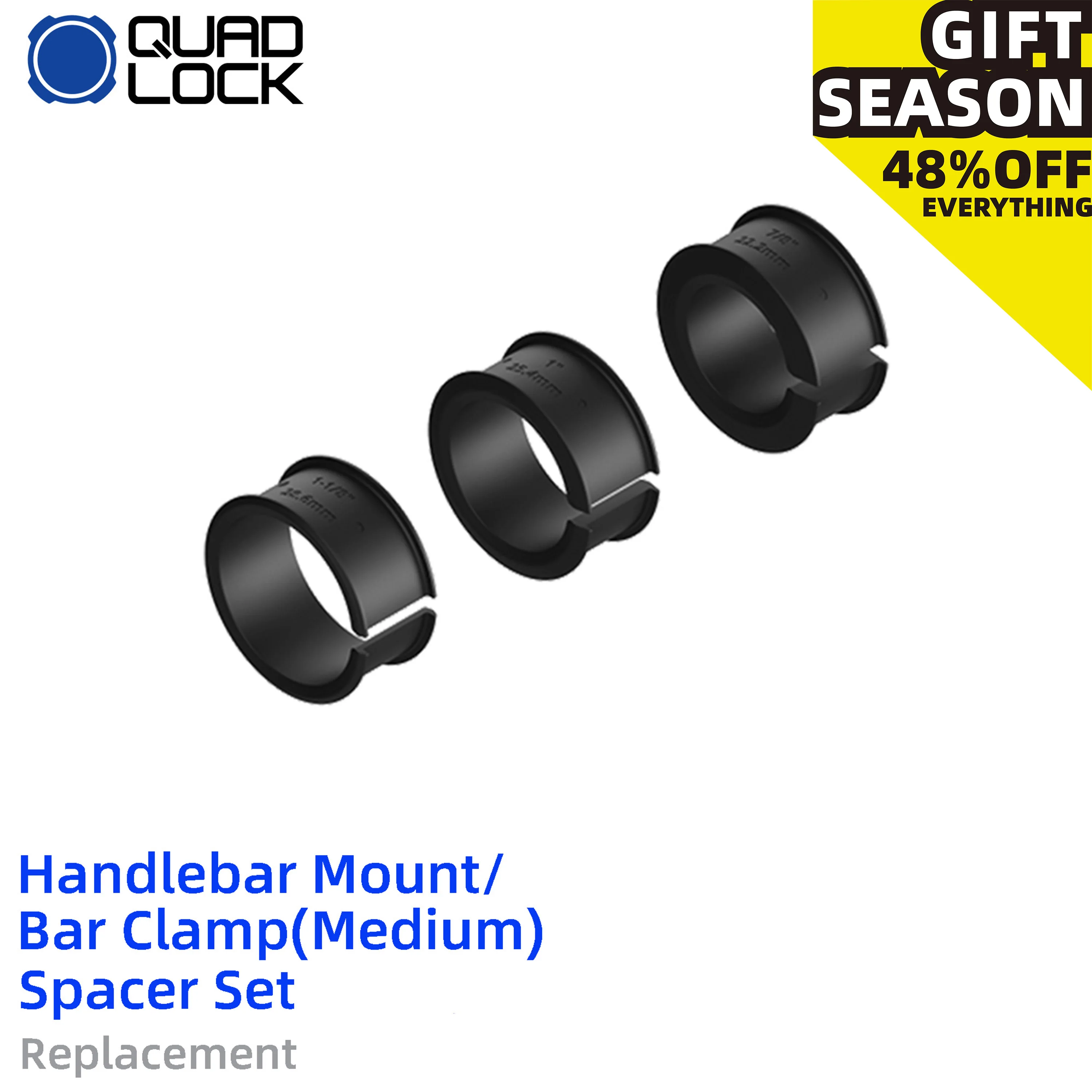 Quad Lock Motorcycle Mount Replacement - Handlebar Mount / Bar Clamp (Medium) Spacer Set 22/25/28mm