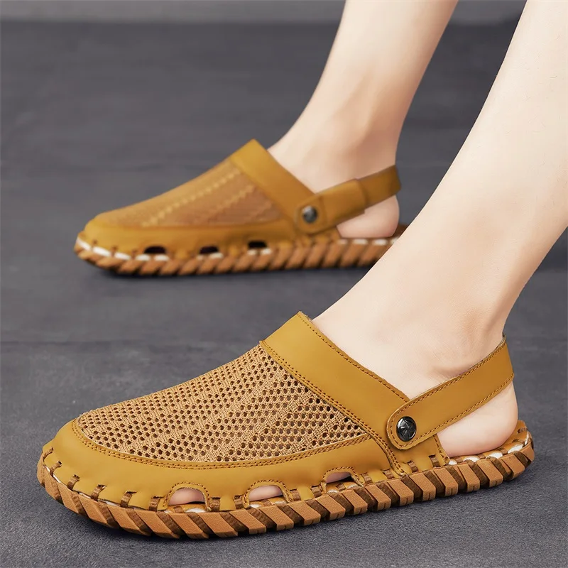 CYYTL Shoes Sandals Men Slippers Summer Beach Breathable Hiking Outdoor Leather Fashion Fisherman Designer Luxury Close Toe Flat