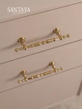 Santaya masivní mosazná rukojeť skříňky PVD zářivě zlatá kuchyňská skříňka úchytka šatní skříně zásuvky luxusní nábytkové rukojeti 10 nejlepší prodej zlaté úchytky skříněk - №4