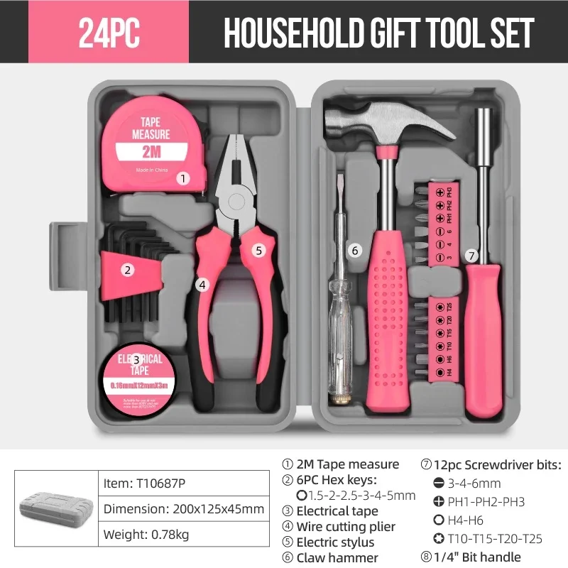 Hi-Spec 24-Piece Compact Home & Office Yellow DIY Hand Tool Kit Set for Household Improvement Repairs Wire Cutter