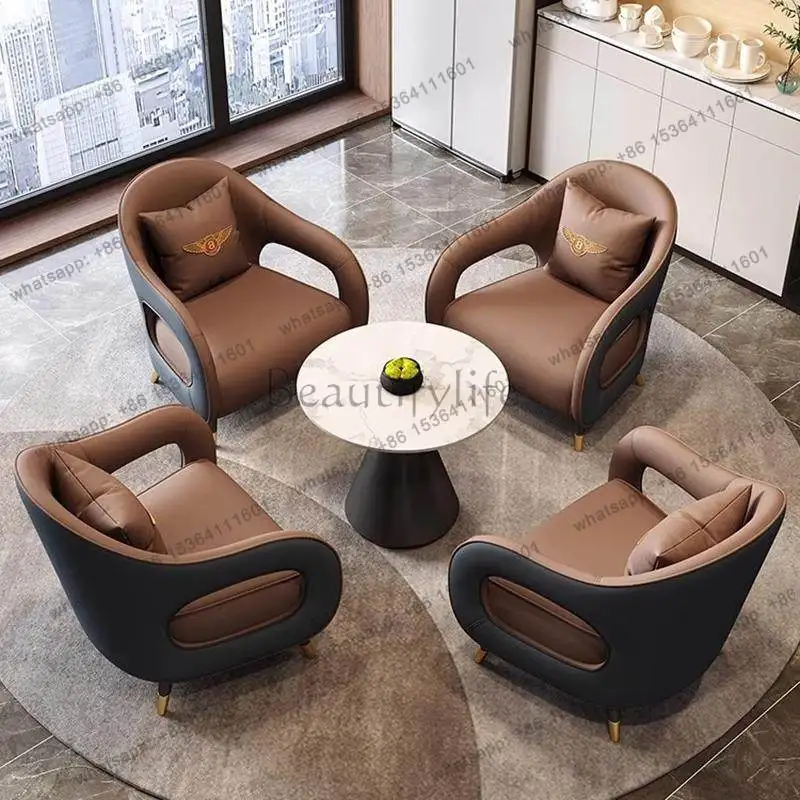 Sales office negotiation area, one table, 4 chairs, small round table, light luxury modern combination