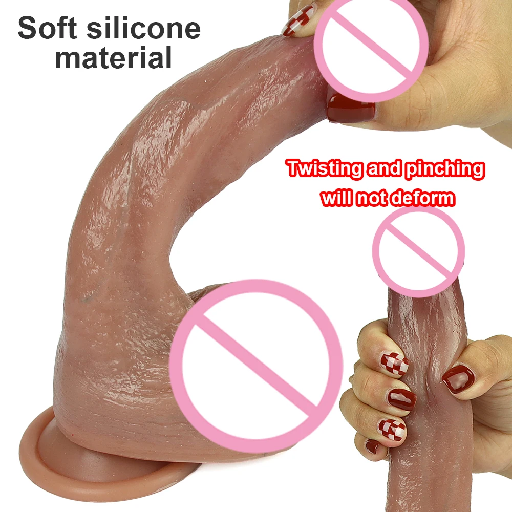 Real Skin Realistic Dildo Powerful Suction Cup Penis Sex Toy Flexible G-spot Dick with Curved Shaft and Ball Toys for Adults 18