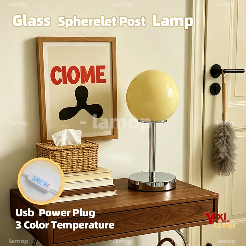 Solid Pink Murano Single Orblet Glass Table Lamp Nordic Minimal Raw Texture Mellow Warm Light Holiday B&B Bar Counter Table Lamp